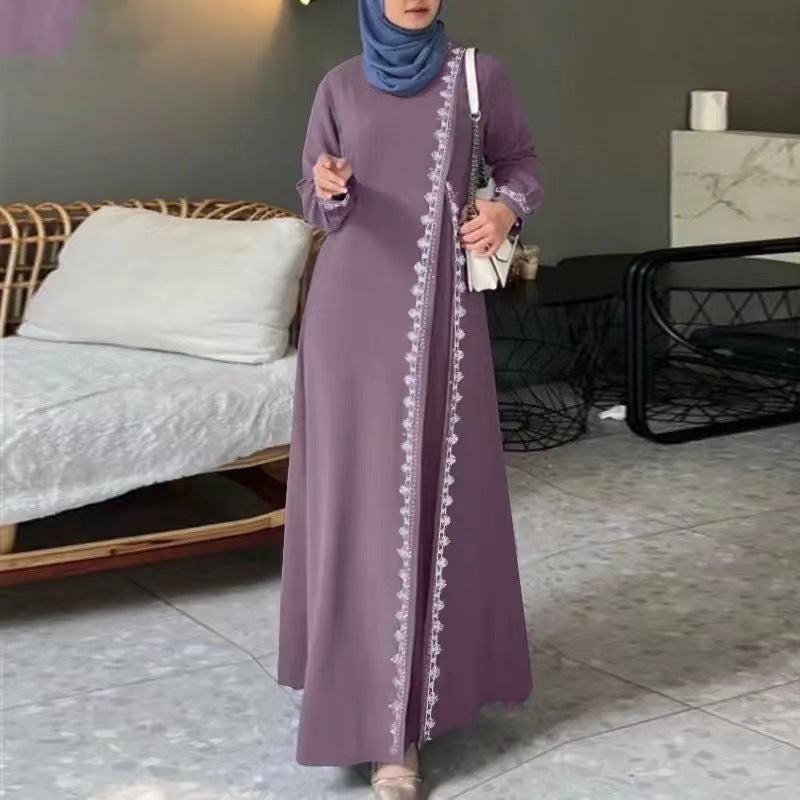 Women's Muslim Robe Dress Fashion Long Sleeve Lace Dresses