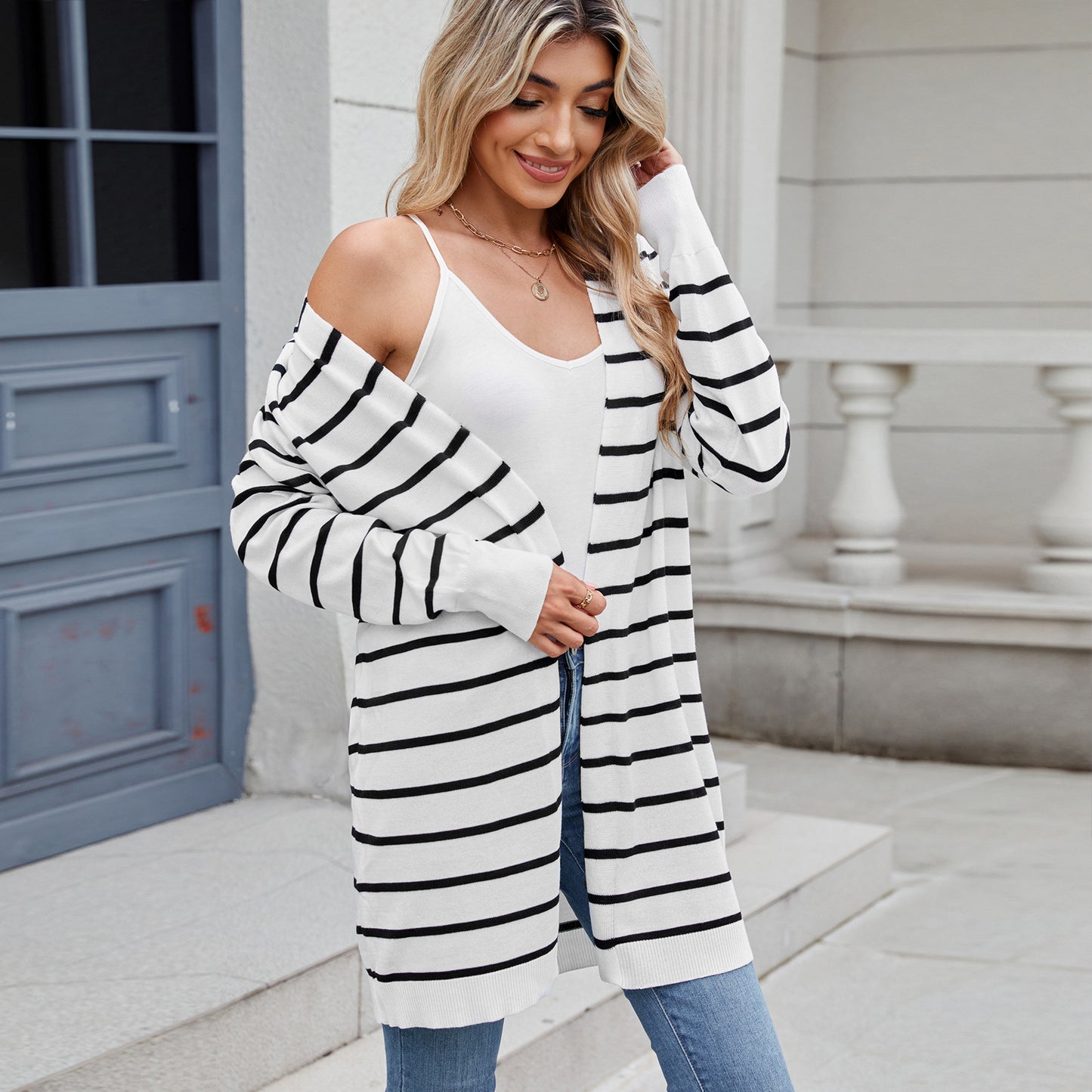 Comfortable Attractive Women's Long Knitted Striped Sweaters