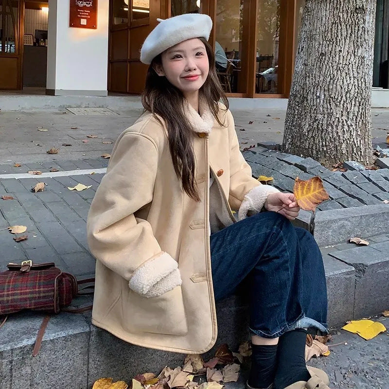 Fashionable Korean Stitching Design Lapel Warm Jackets