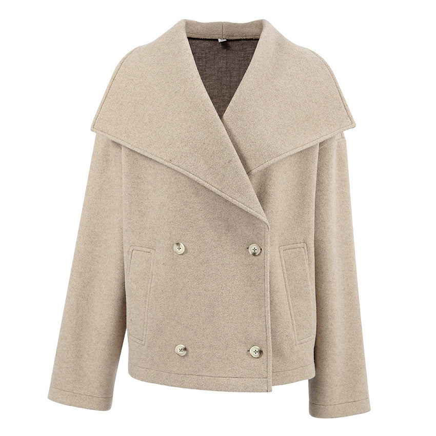 Women's Commuter French Khaki Woolen Winter Thickened Coats