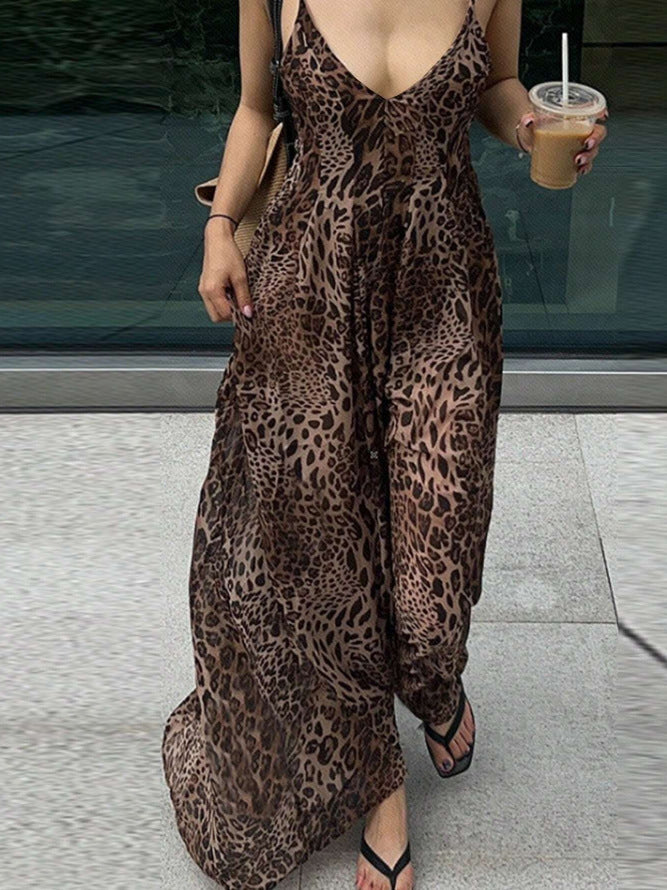Women's Print Suspender Summer Sexy Backless Vacation Dress