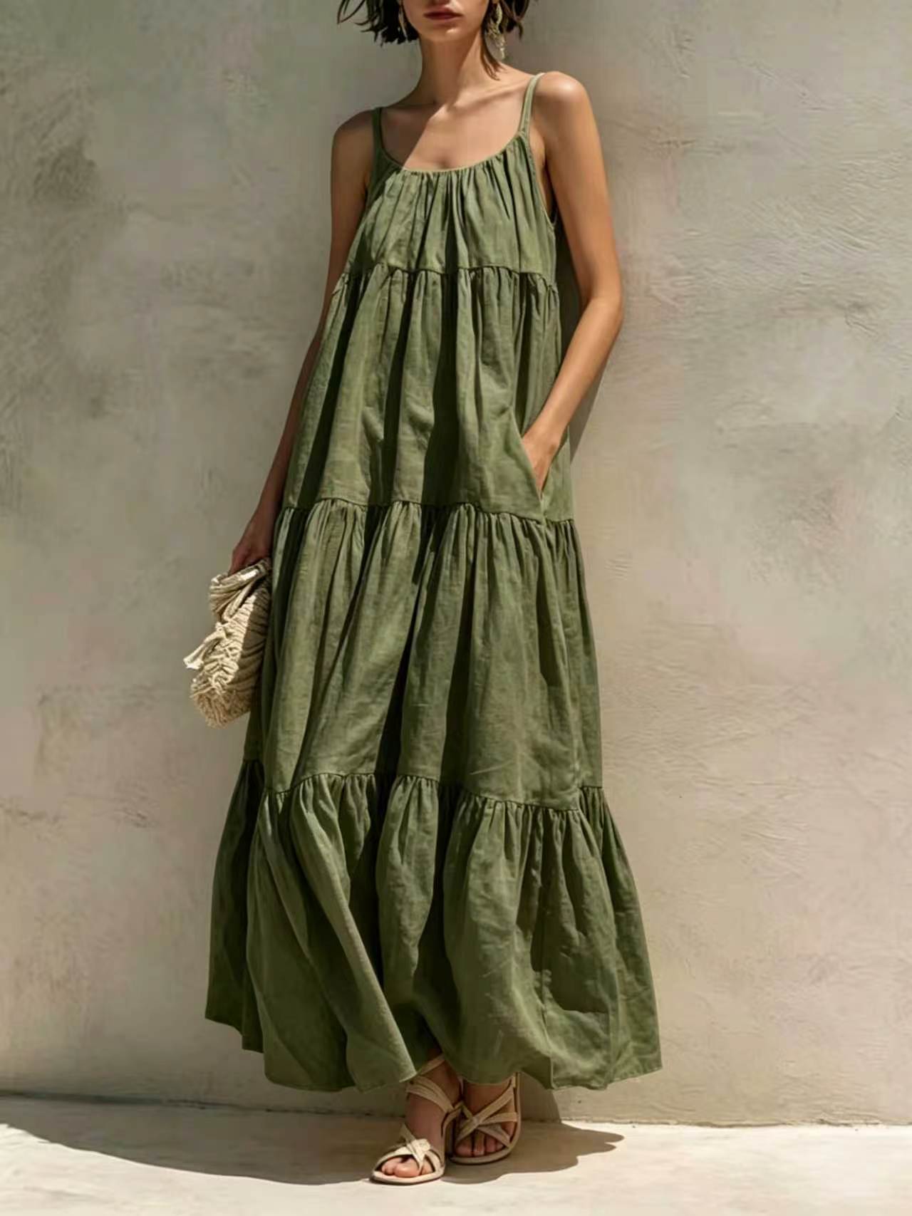 Summer Sleeveless Strap Elegant Stitching A- Dress