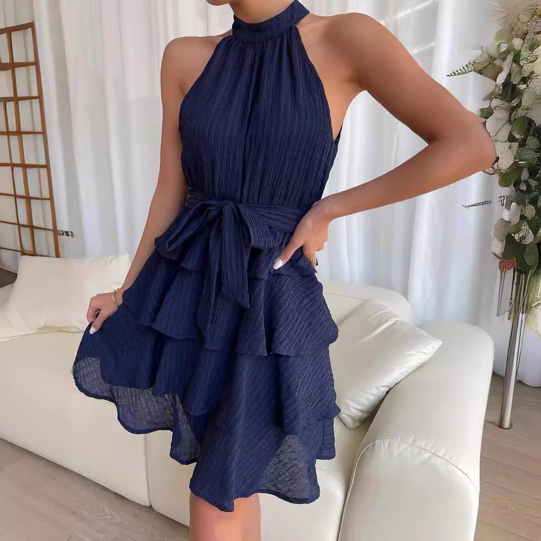 Attractive Women's Summer Stitching Sleeveless Ruffled Skirts
