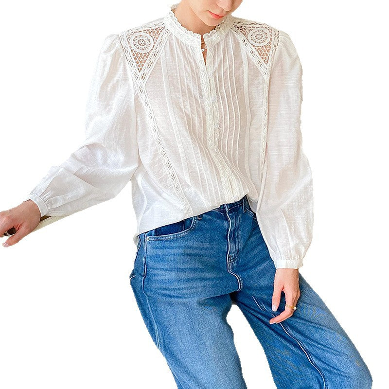 Women's French Style Design White Shirt Long Blouses