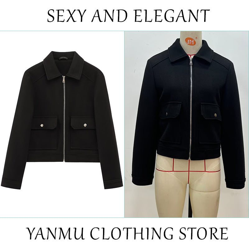 Women's Zipper Ornament Soft Retro Double Pocket Coats