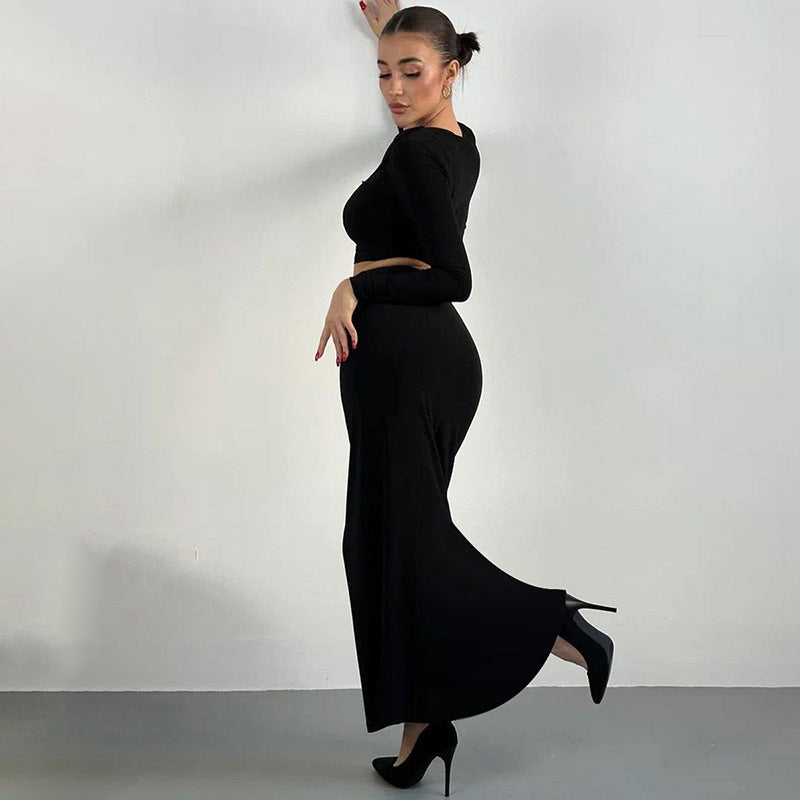 Women's Autumn Round Neck Long Sleeves Cropped Slim Fit Fashion Casual Suit