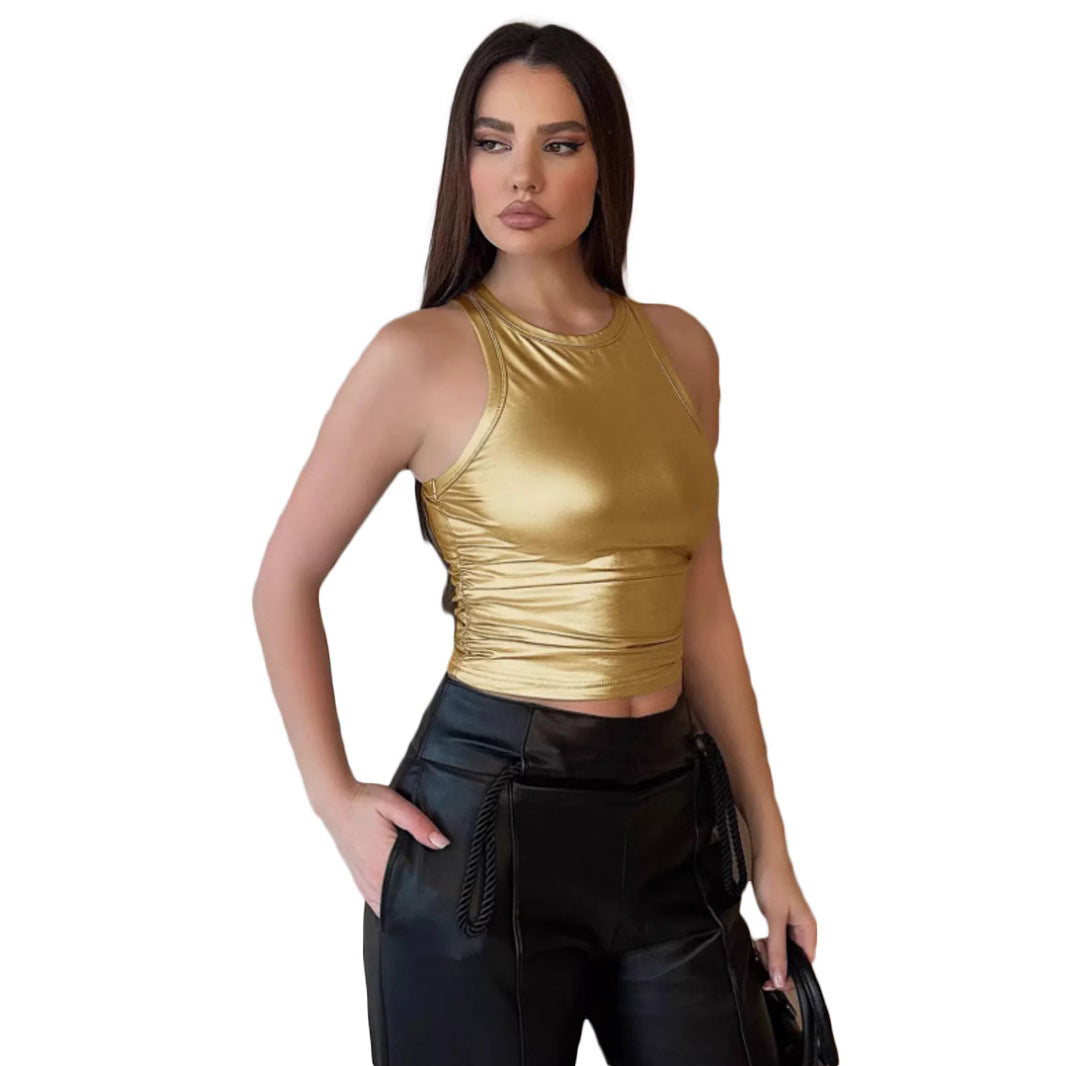 Women's Solid Color Round Neck Sleeveless Tight Blouses