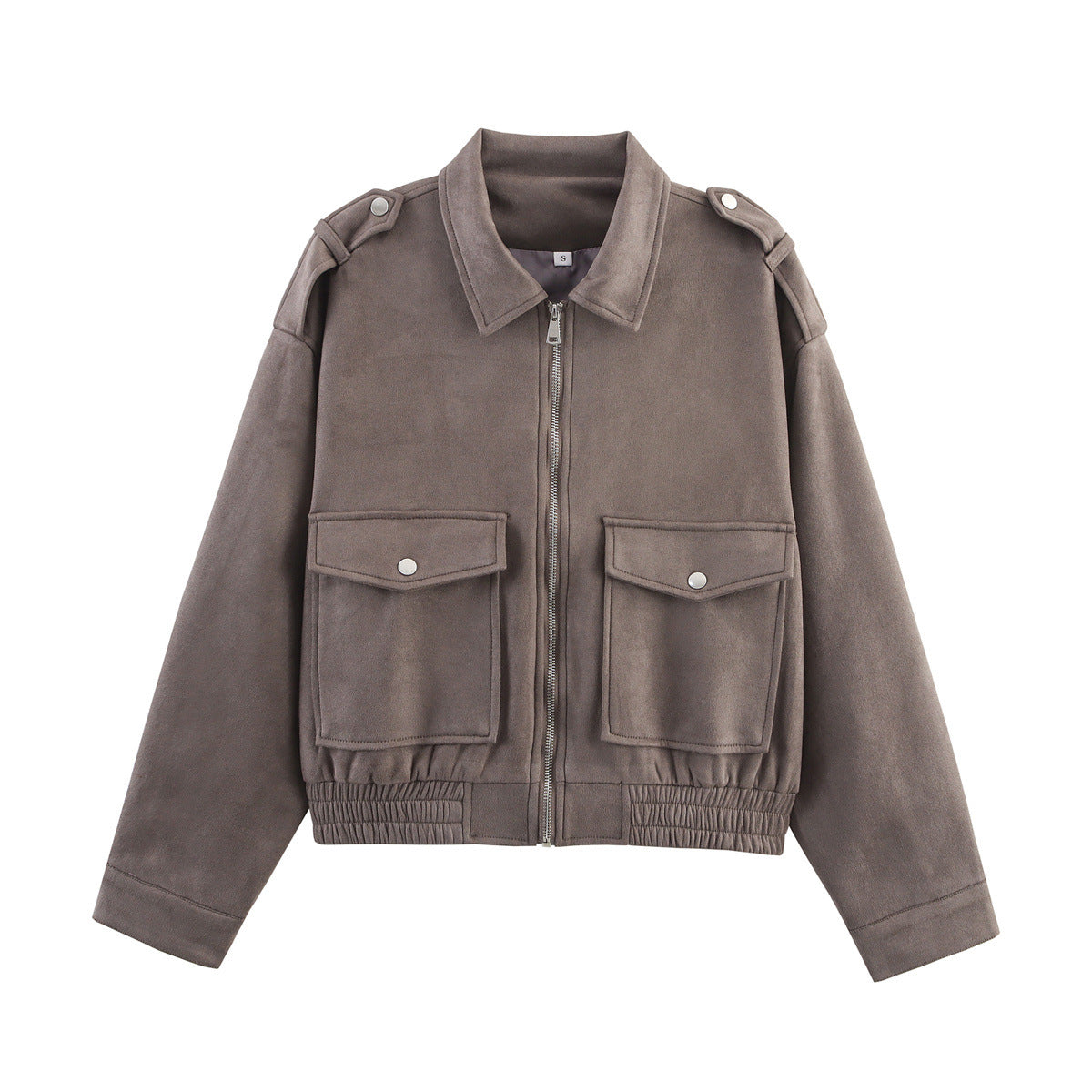 Women's Pocket Decorative Suede Texture Zipper For Jackets