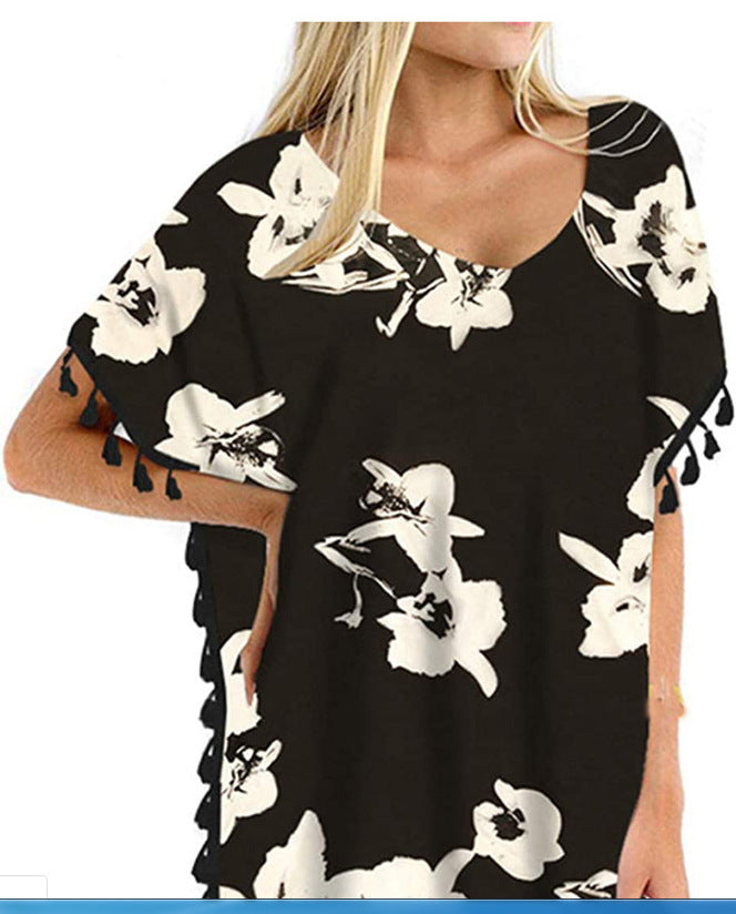 Tassel Small White Ball Chiffon Beach Blouses