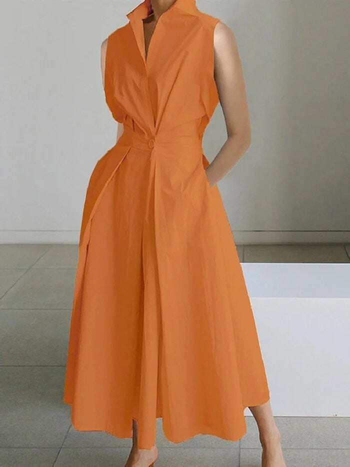 Women's Summer Commuting Fashion Solid Color Button Dresses