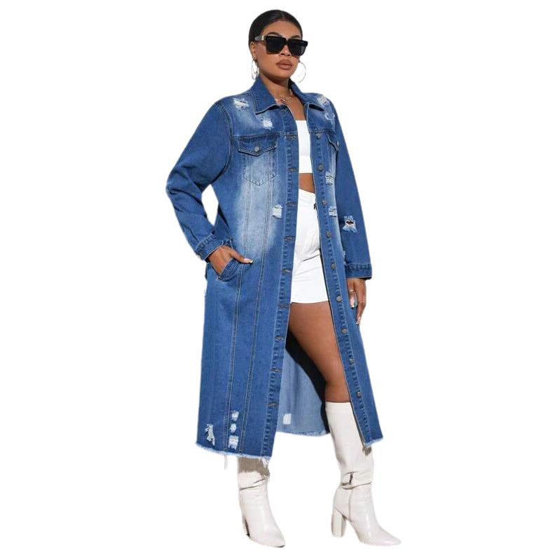 Women's Wear Ripped Long Sleeves Denim Trench Cardigans