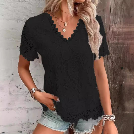 Women's Fashion T-shirt Lace Ruffled Sleeves Blouses