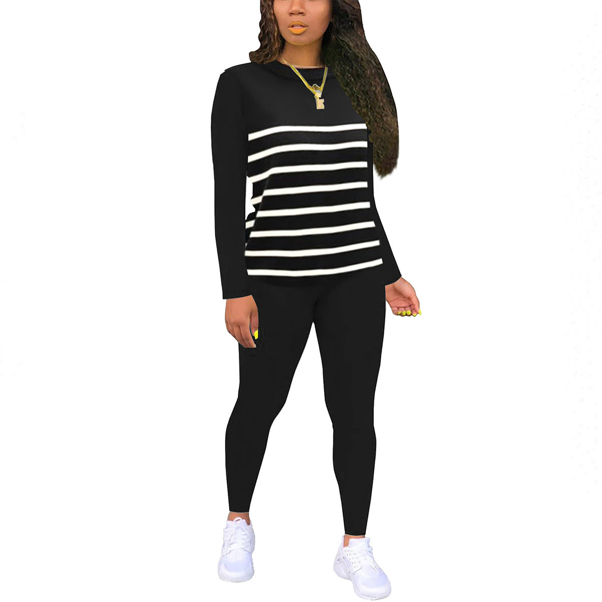 Women's Color Gradient Printing Round Neck Long Sleeve Trousers Suits