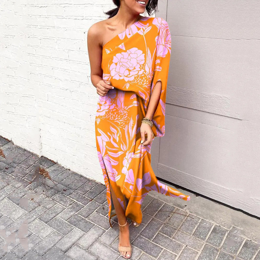 Women's Summer Loose Waist Trimming Printing Dress Dresses