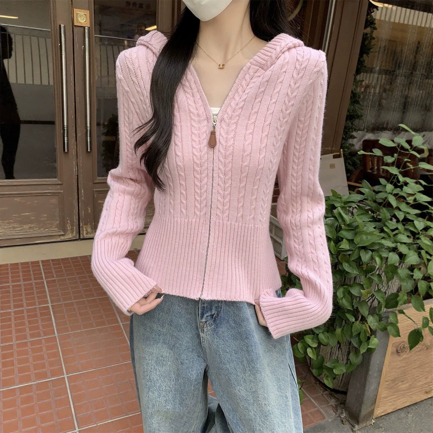 Women's Hooded Solid Color Slim Fit Soft Sweaters