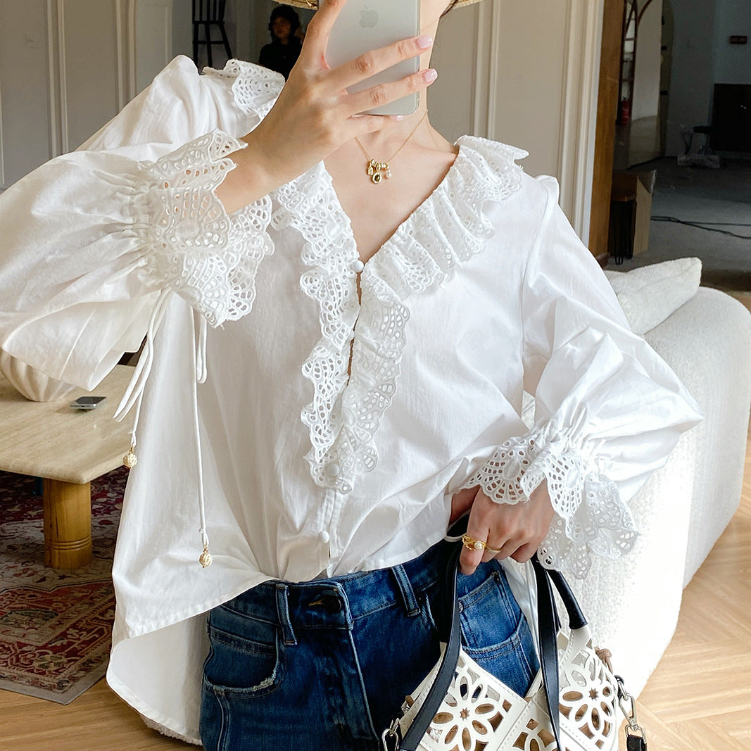 Women's Autumn White Shirt Long Sleeve High Blouses