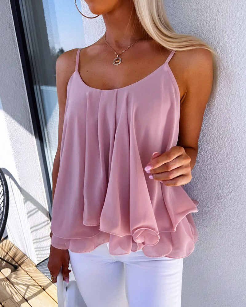 Women's Summer Casual Fashion Suspenders Loose-fitting Chiffon Tops