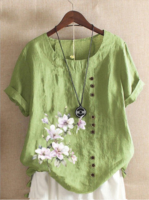 Women's Vintage Cotton Linen Printed Loose Casual Shorts