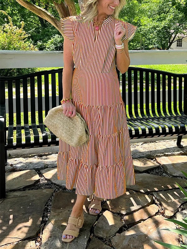 Women's Summer Temperament Striped Printed Flying Sleeves Dress