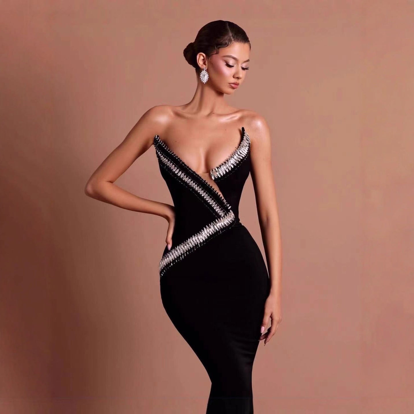Premium Bandeau Fishtail Dress Black Handmade Dresses