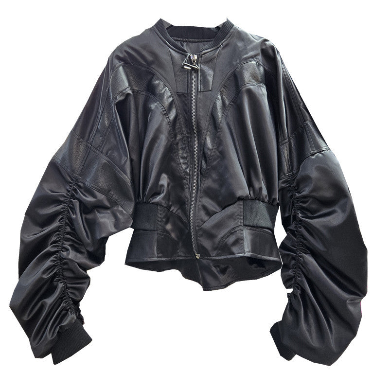 Niche Hot Autumn Sweet Cool Leather Stitching Coats