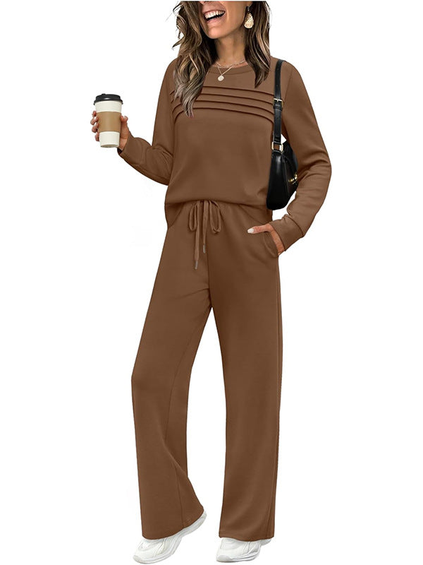 Women's Autumn Long Sleeve Round Neck Elastic Waist Trousers Fashion Casual Suit