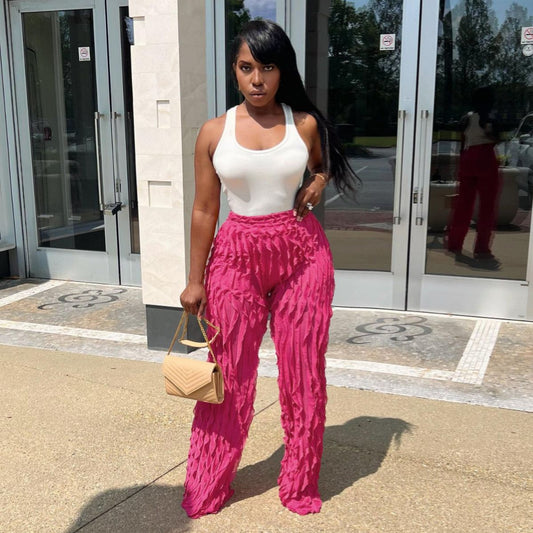 Women's Mesh Wavy Ruffled Loose High Waist Pants