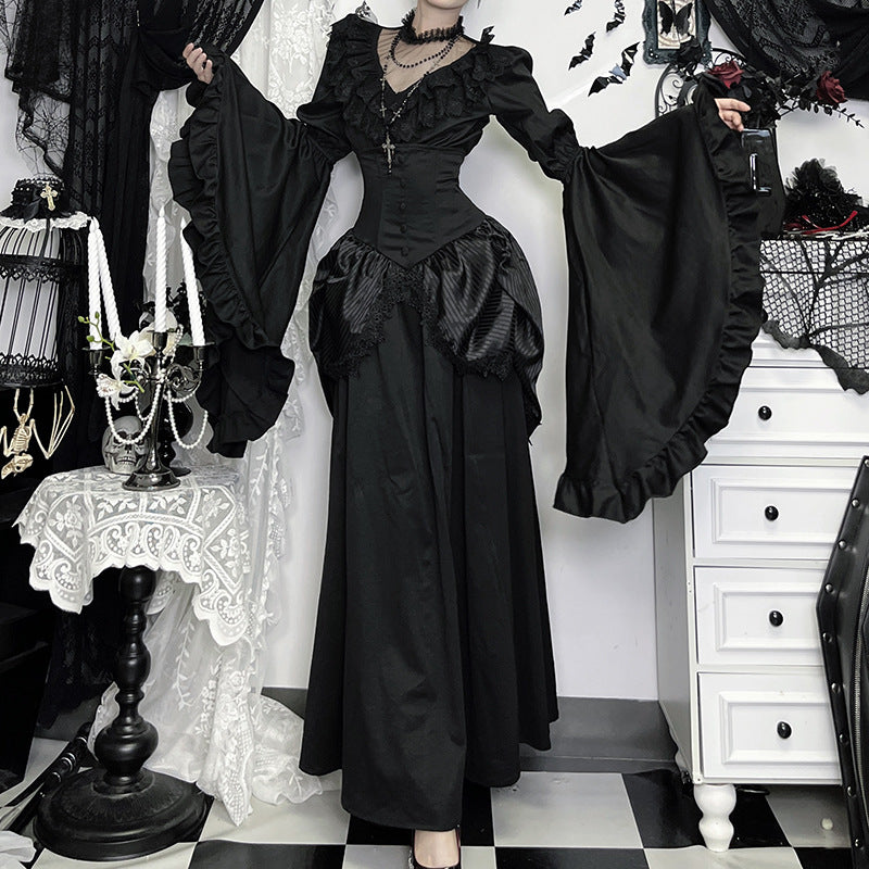Autumn Lace Stitching Sleeves Ji Dark Style Lolita Slim Blouses