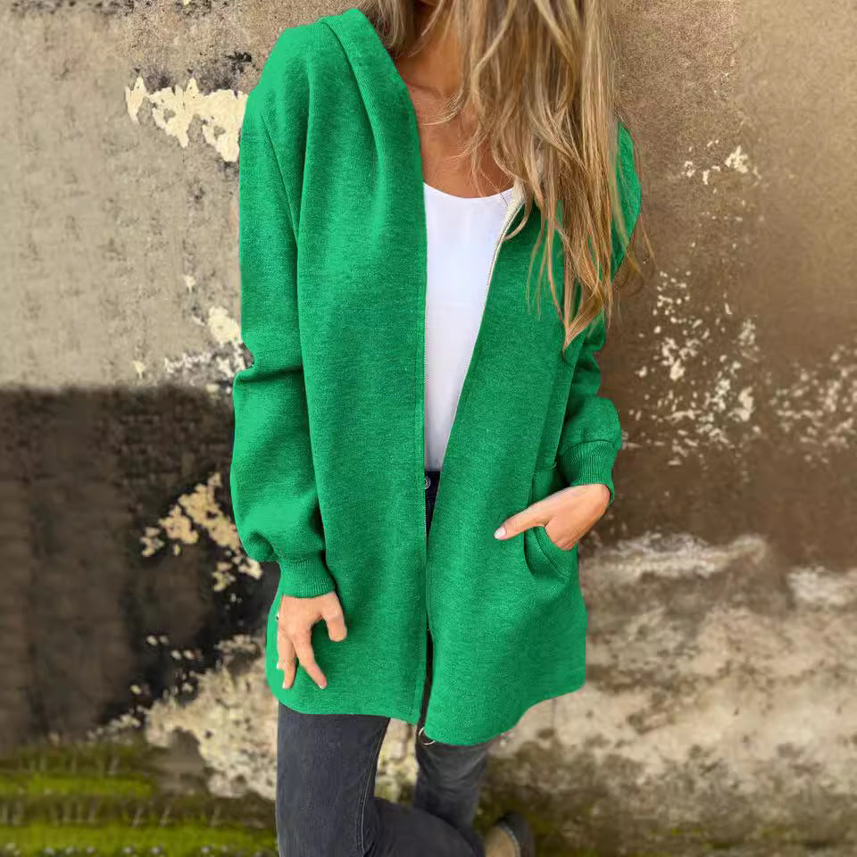 Women's Solid Color Casual Single-breasted Hooded Coats