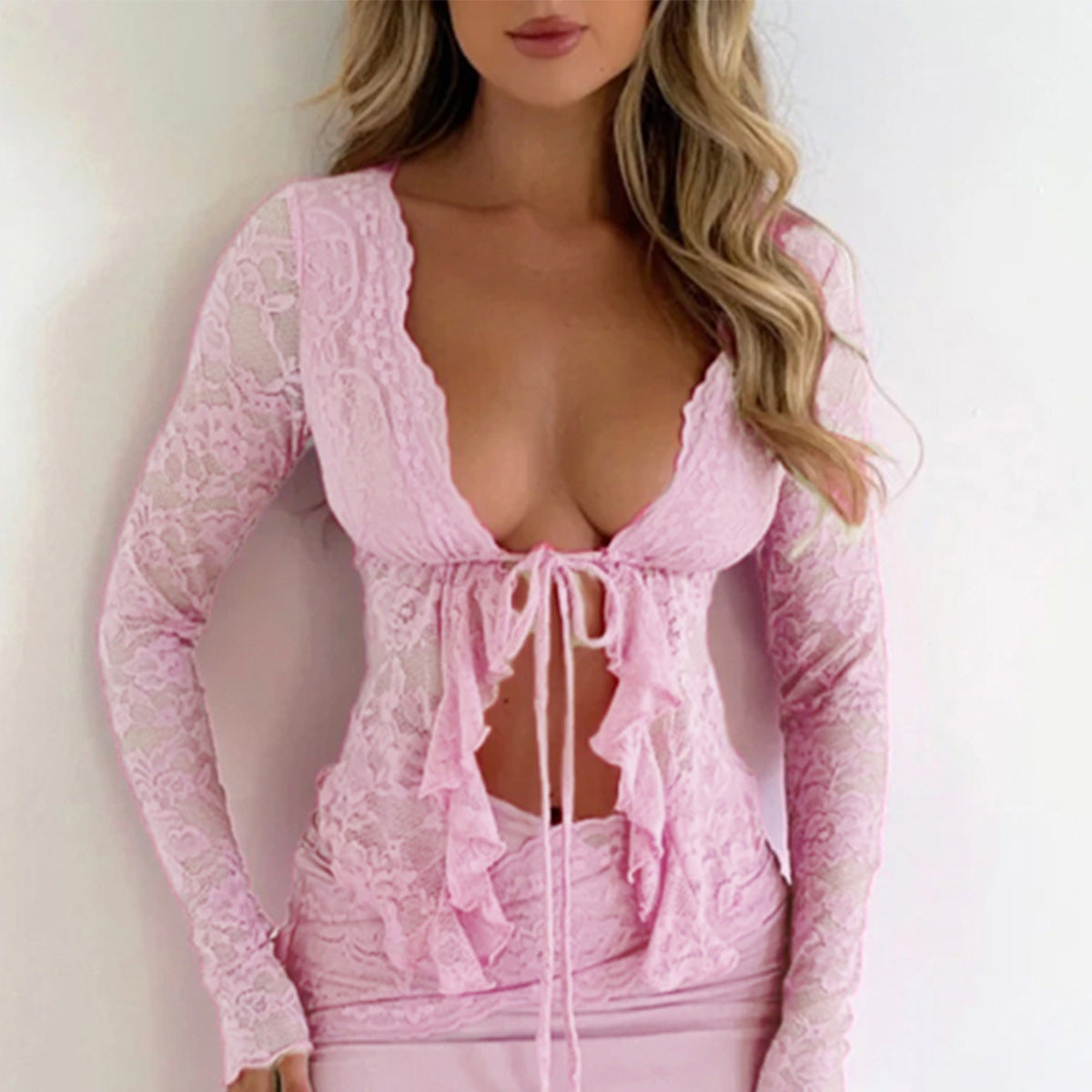 Women's Hollow Sexy Long Sleeve Lace Shirt Blouses