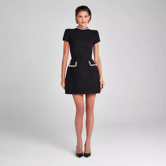Women's Slim Fit Slimming Round Neck Beaded Classic Dresses