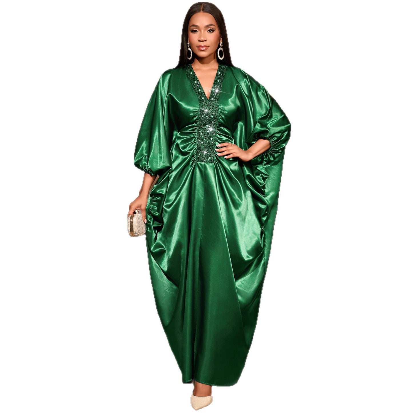Batwing Sleeve Dress Pleated Waist Tight Loose African Dresses