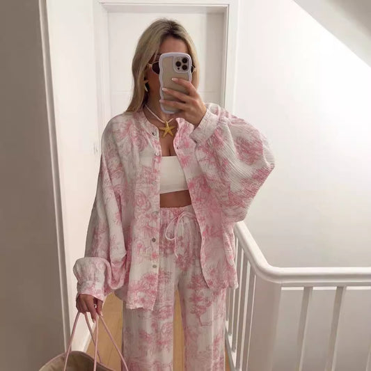 Women's Long Sleeve High Waist Straight Two-piece Fashion Temperament Suits