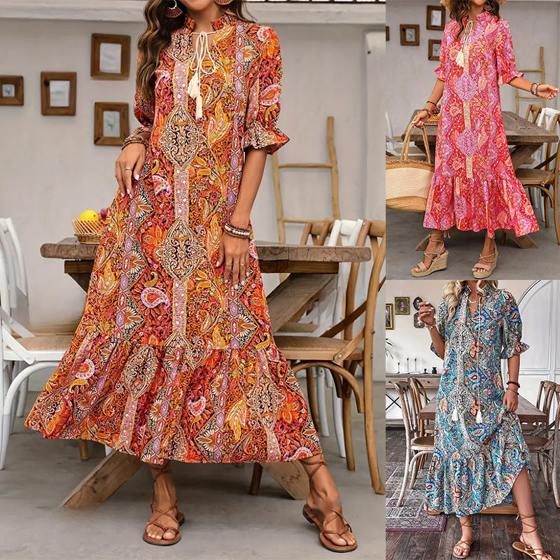 Charming Versatile Women's Autumn Printed Ruffled Clothing
