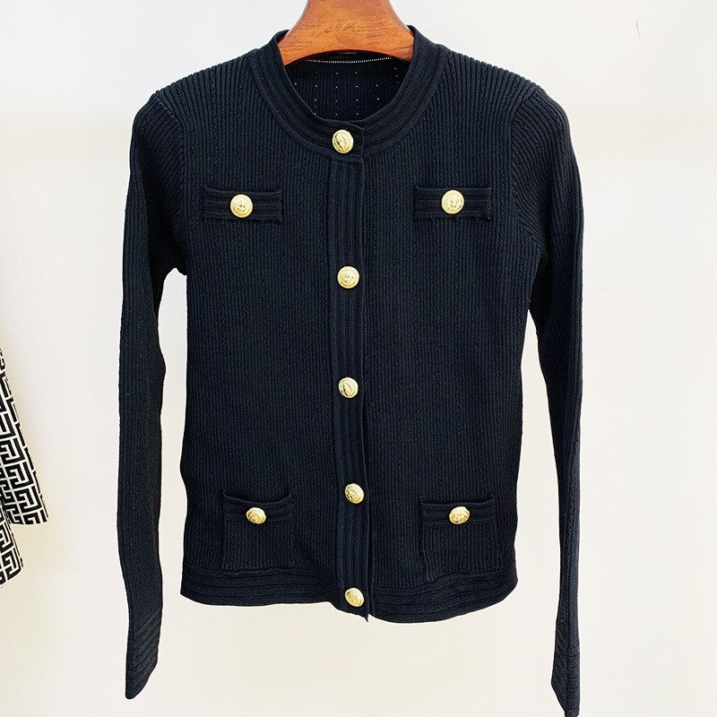 Women's Lion Button Slim Knit Pink Coats
