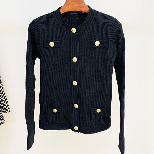 Women's Lion Button Slim Knit Pink Coats