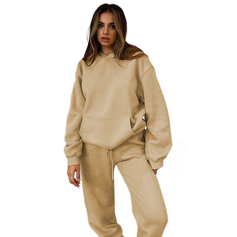 Solid Color Hooded Pullover Long-sleeved Cotton Suits