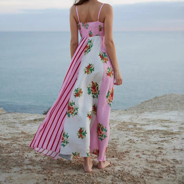 Women's Summer Sexy Strap Vacation Style Printed Sleeveless Swing Dress