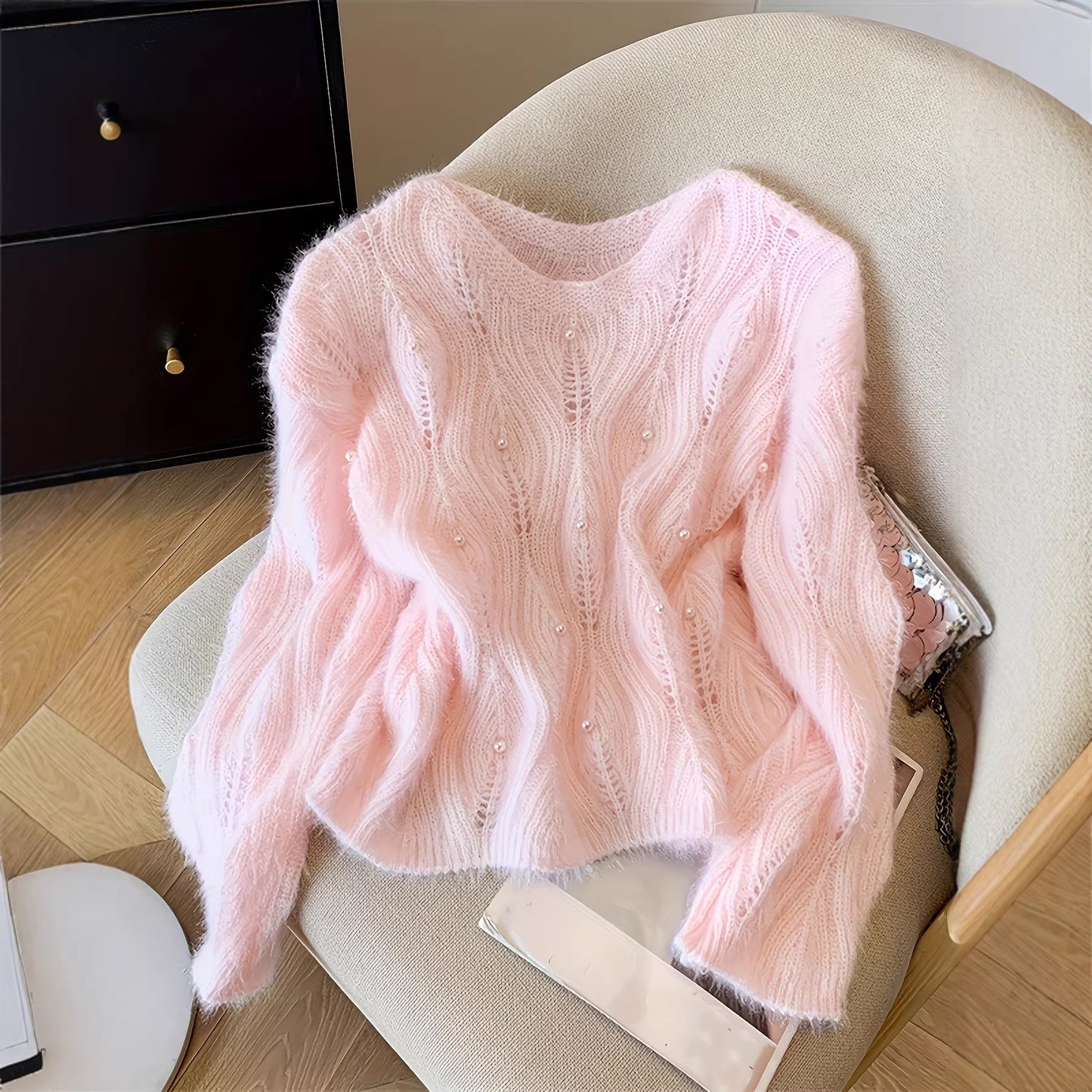 Women's Round Neck Thin Long-sleeved Autumn Slimming Hollow Sweaters