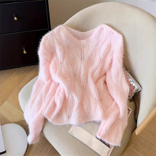 Women's Round Neck Thin Long-sleeved Autumn Slimming Hollow Sweaters