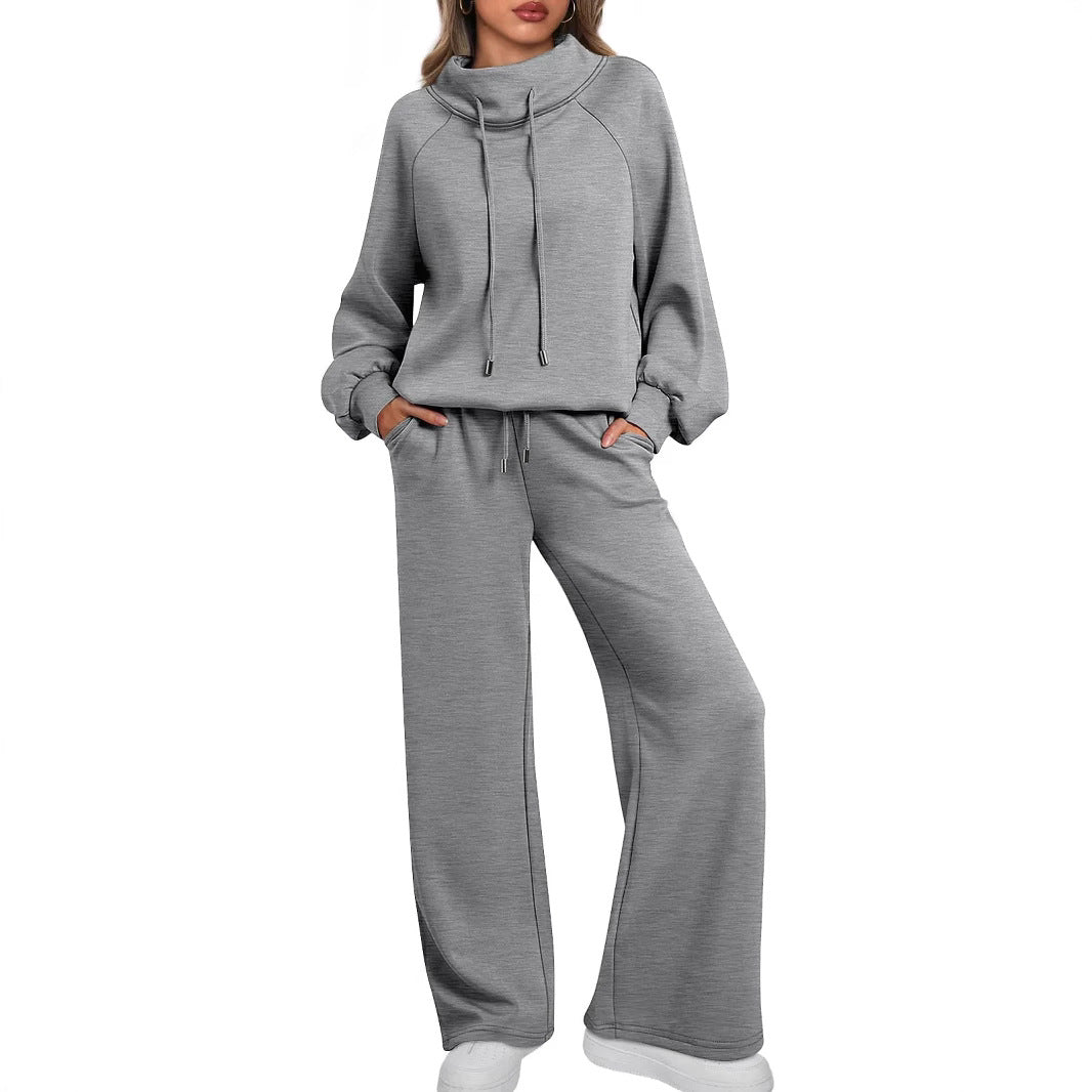 Women's Two-piece Set Turtleneck Long Sleeve Wide Leg High Waist Fashion Casual Suit