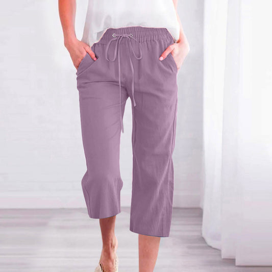 Women's Cotton Linen Casual Loose Straight Pocket Pants