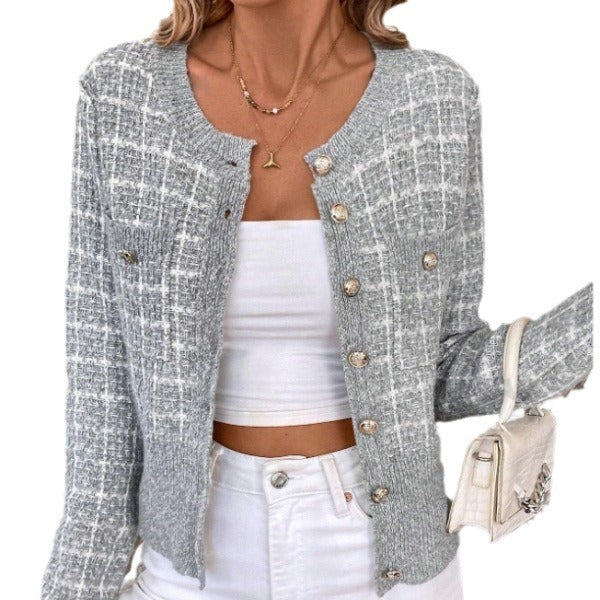 Trendy Fashion Classic Plaid Front Button Women's Sweater
