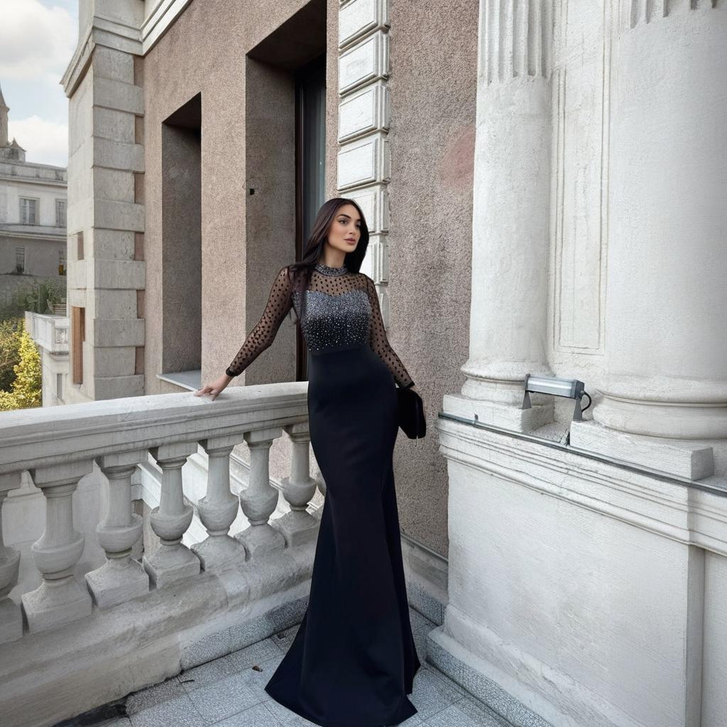 Women's Rhinestone Mesh Long Sleeve Patchwork Split Dress Slim Dresses