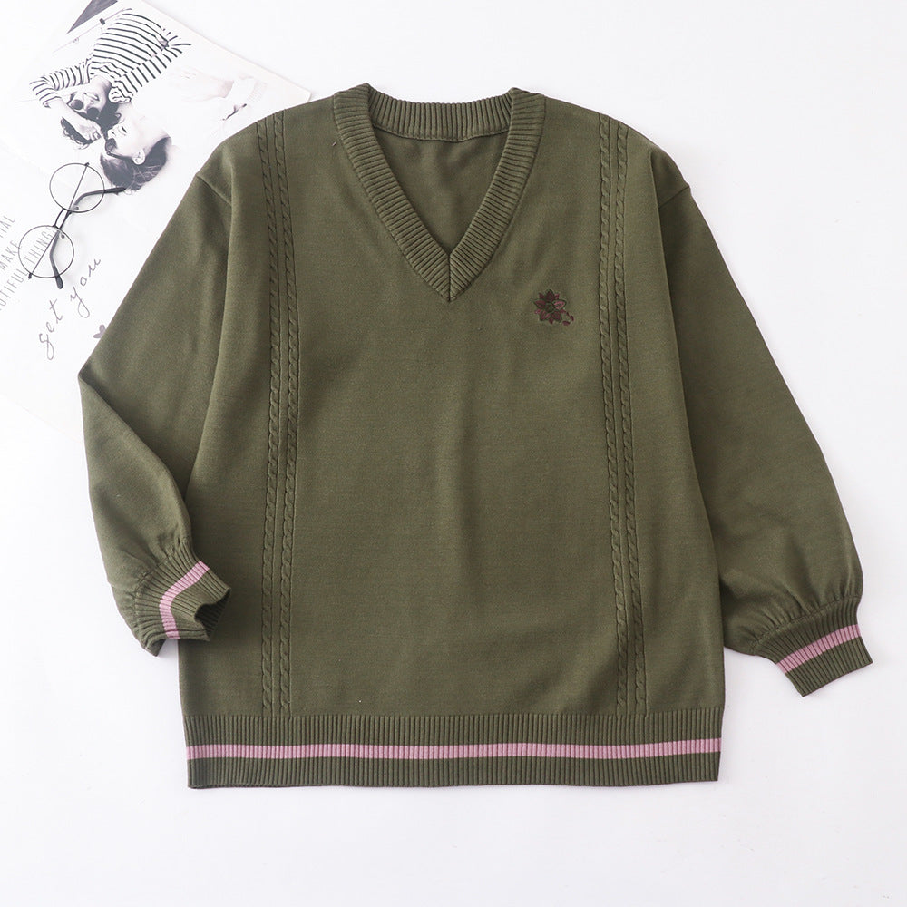 Soft Glutinous Preppy Style Hot For Schools Sense Embroidered Sweaters