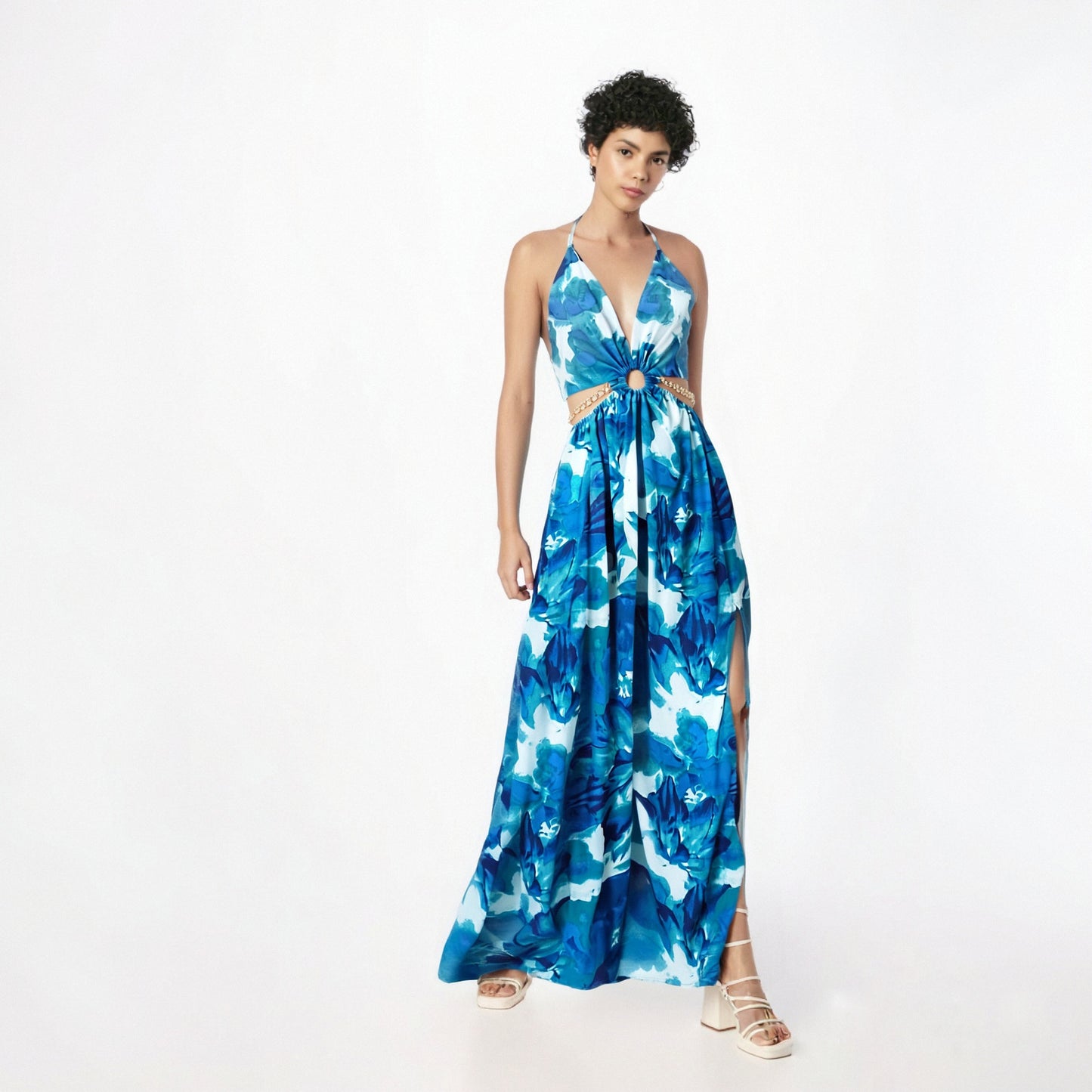 Women's Printed Large Slightly Fat Mid-length Sling Dress