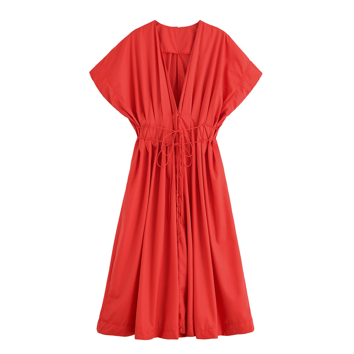 Women's Pullover Pleated Draping Shoulder Sleeve Midi Dresses