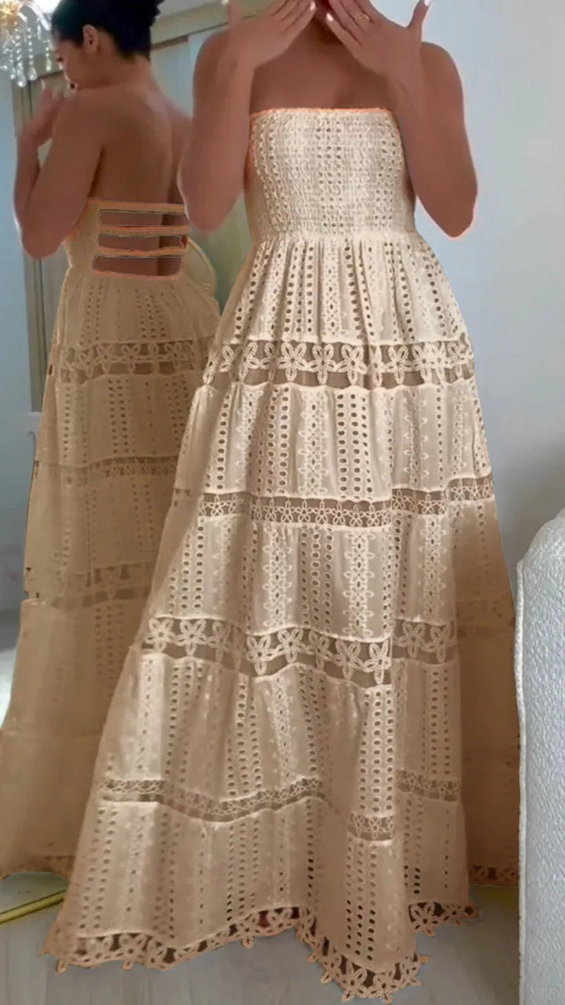 Summer Lace Stitching Tube Embroidered Backless Tops