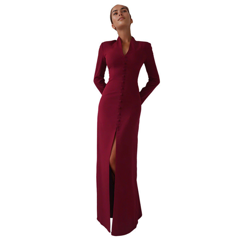 Autumn French Style Temperament Solid Color High Waist Dresses