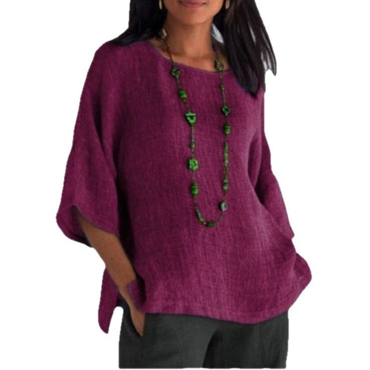 Women's Delivery Three-quarter Sleeve Round Neck Cotton Blouses